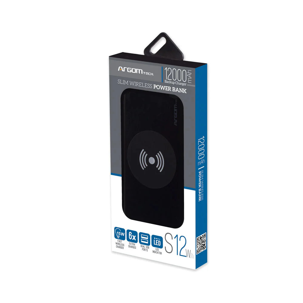 BATERIA PORTATIL ARGOM CON CARGA INALAMBRICA S12W