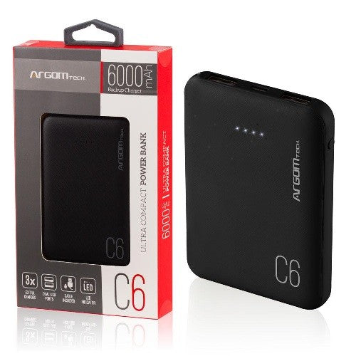 BATERIA PORTATIL ARGOM C6 6000 MAH DUAL USB