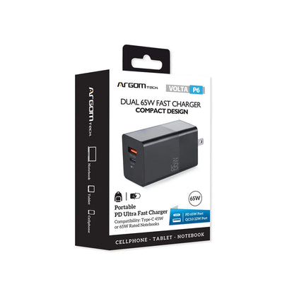 ADAPTADOR ARGOM 65W USB+TIPO-C NEGRO 012