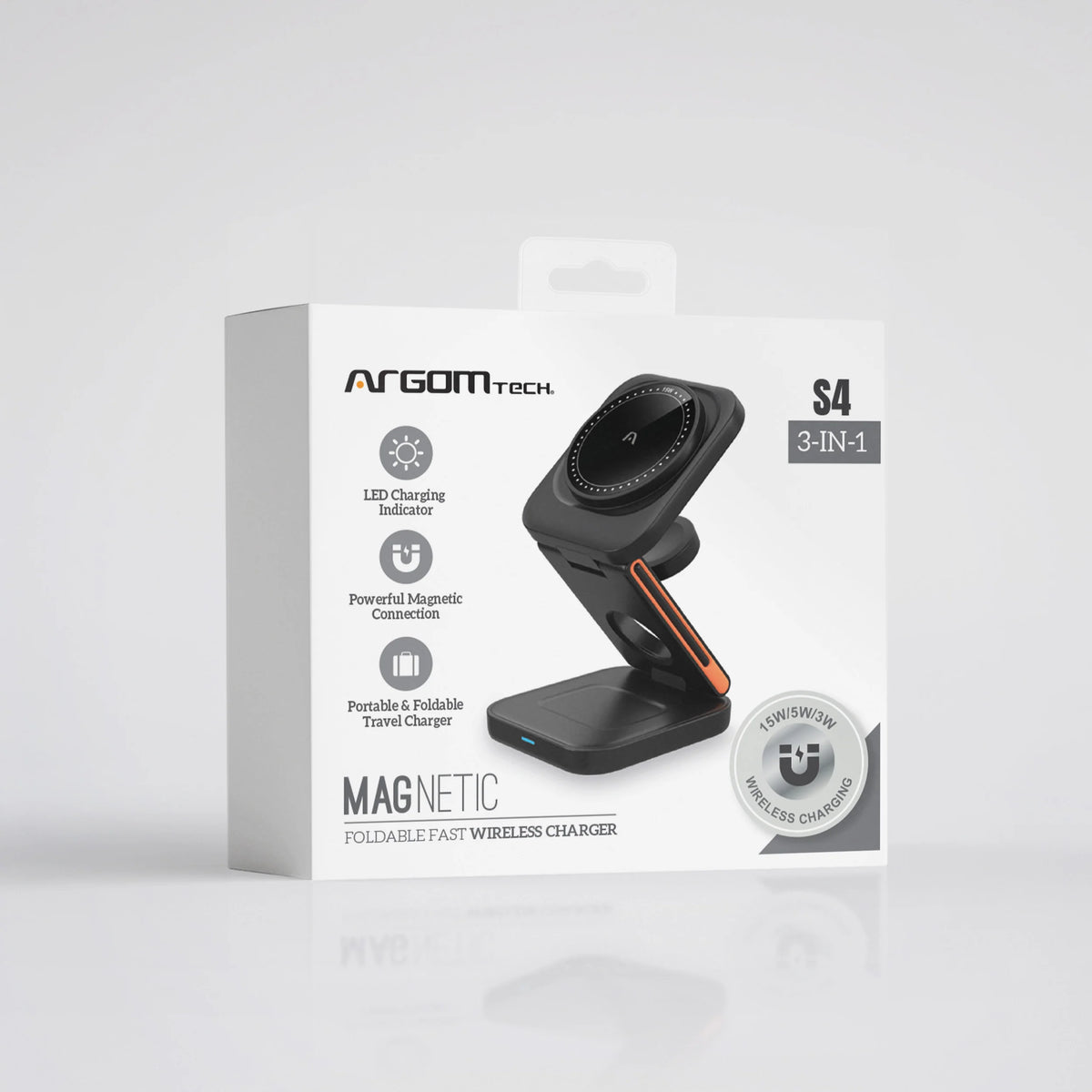 CARGADOR ARGOM S4 15W 3 EN 1 MAGNETICO AC-0144BK