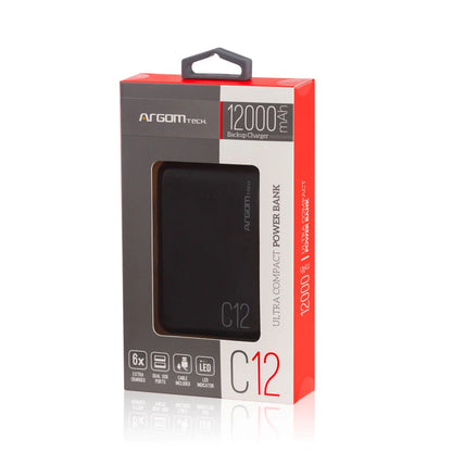 BATERIA PORTATIL ARGOM C12 USB 12000MAH